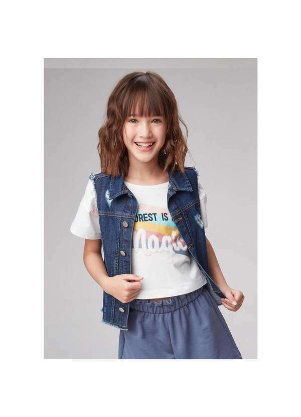 Hering - Colete Jeans Infantil Menina com Rasgos Hering Kids Azul