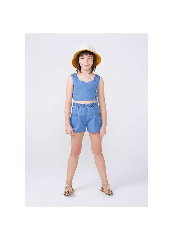 Hering - Conjunto Jeans Infantil Menina com Top e Shorts Azul