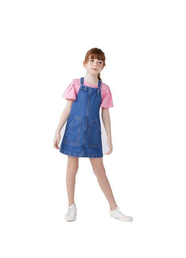 Hering - Conjunto Salopete Jeans Infantil Menina Estonada Azul