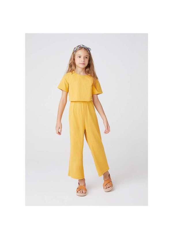 Hering - Macacão Infantil Menina em Ribana Canelada Amarelo