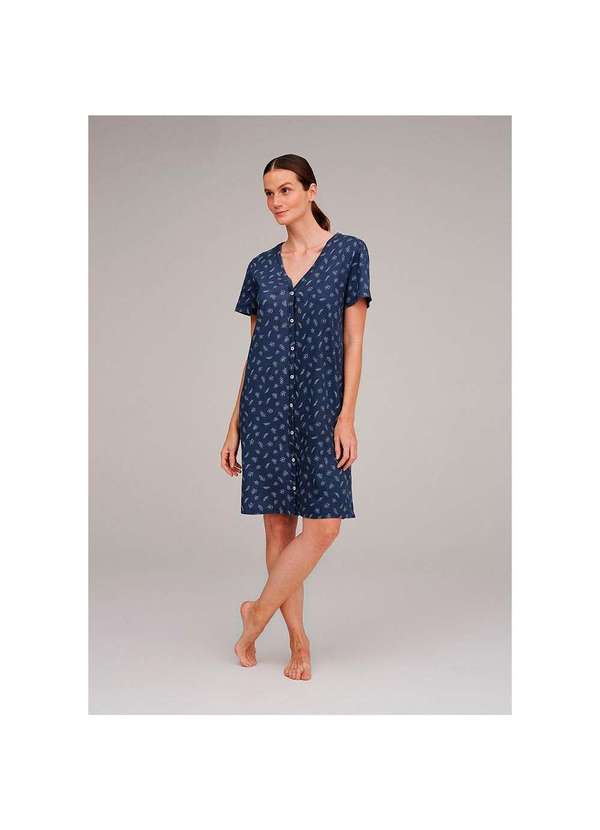 Hering - Camisola Feminina Manga Curta Estampada Azul-Marinho