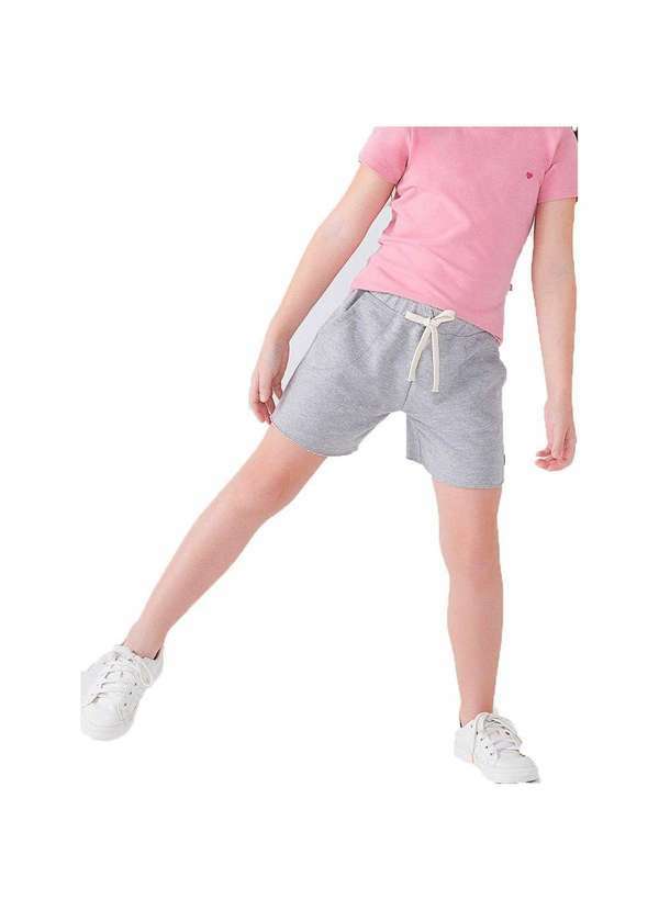 Hering - Shorts Infantil Menina em Malha de Algodão com Cadarço Cinza