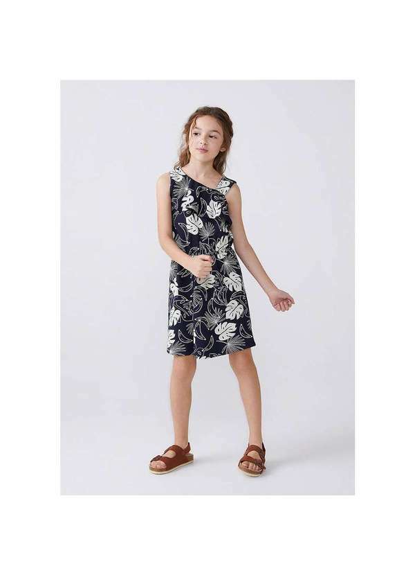 Hering - Vestido Curto Infantil Estampado com Babado Preto