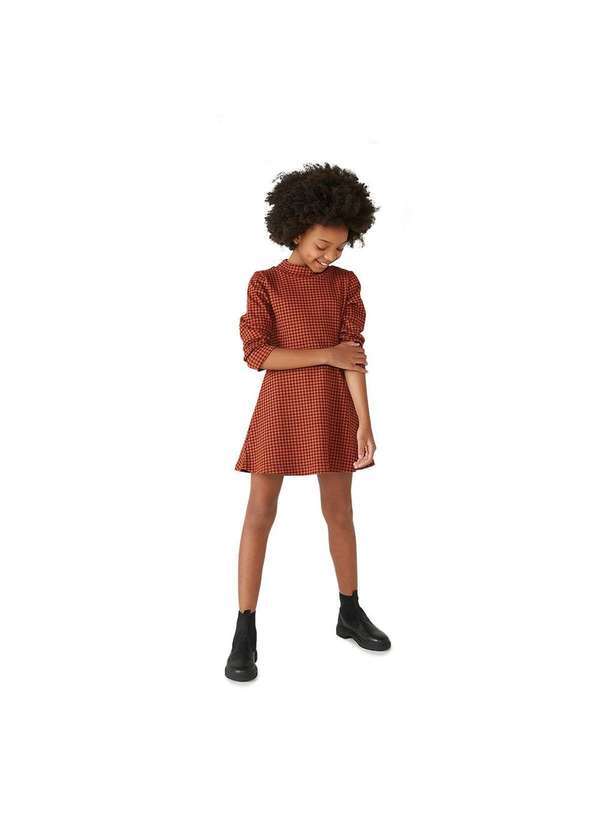 Hering - Vestido Curto Infantil Xadrez Evasê Marrom