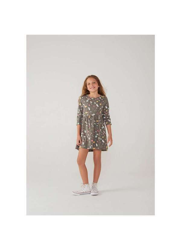 Hering - Vestido Infantil Manga Longa Rodado Hering Kids Cinza