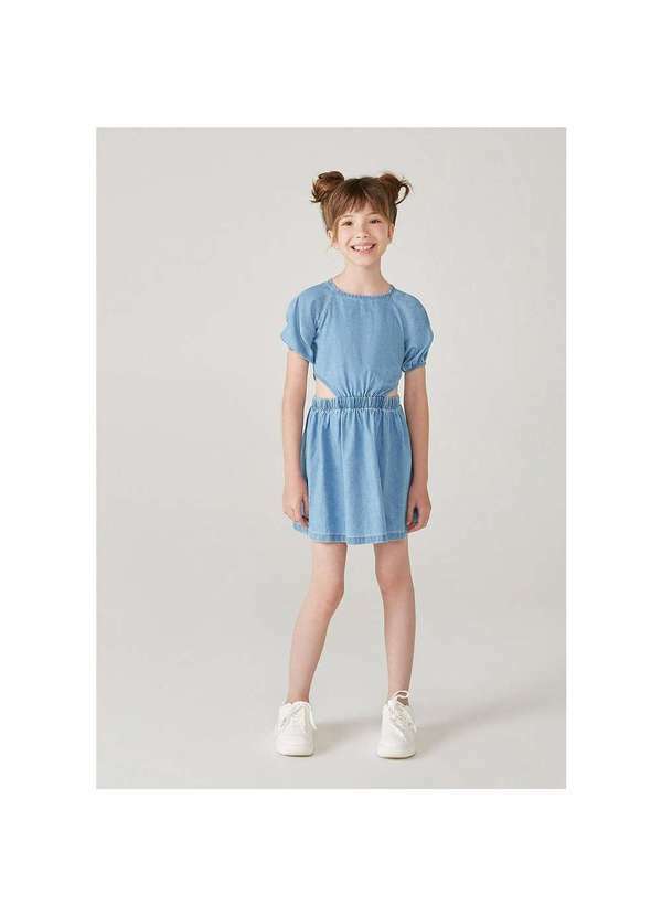 Hering - Vestido Jeans Infantil Menina com Mangas Bufantes Azul