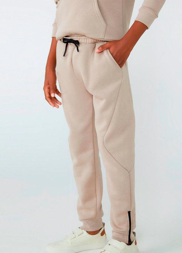Hering - Calça Infantil Menino Jogger em Moletom Peluciado Bege 1