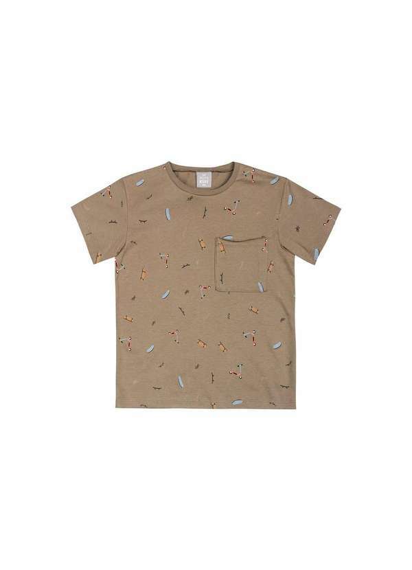 Hering - Camiseta Infantil Menino Estampada com Bolso Hering Kids Marrom