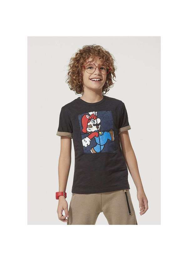 Hering - Camiseta Infantil Menino Flam㪠com Estampa Nintendo Hering Kids Preto