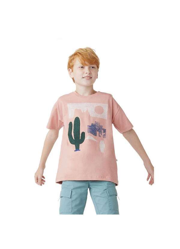 Hering - Camiseta Infantil Menino Manga Curta Oversized Bege