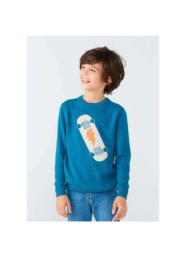 Hering - Blusão Infantil Menino em Tricô com Jacquard Azul-Médio