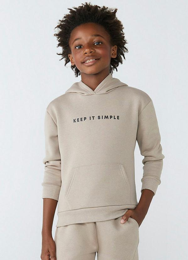 Hering - Blusão Infantil Menino Oversized em Moletom Peluciado Bege