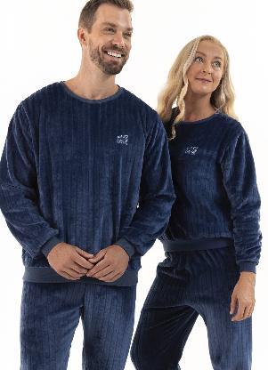 Magicamente Kids - Pijama Adulto em Fleece Feminino - Canelado Azul - MAGICAMENTE KIDS