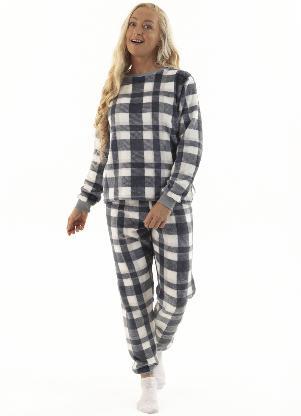 Magicamente Kids - Pijama Adulto em Fleece Feminino - Xadrez Cinza Básico - MAGICAMENTE KIDS