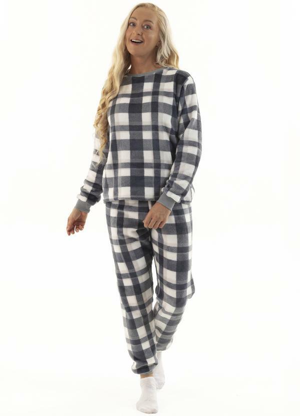 Magicamente Kids - Pijama Adulto em Fleece Feminino - Xadrez Cinza Básico
