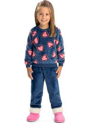 Magicamente Kids - Pijama de Inverno Bebê Feminino - Corações Marinho - MAGICAMENTE KIDS
