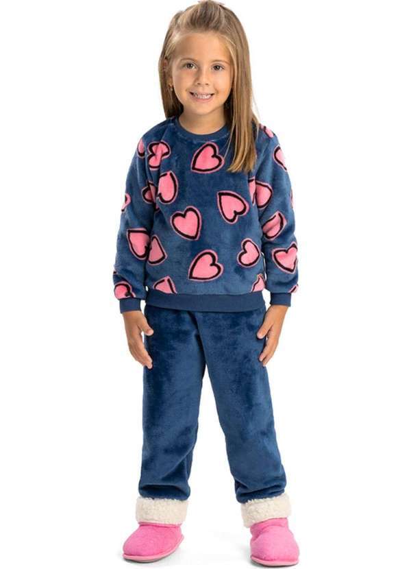 Magicamente Kids - Pijama de Inverno Bebê Feminino - Corações Marinho