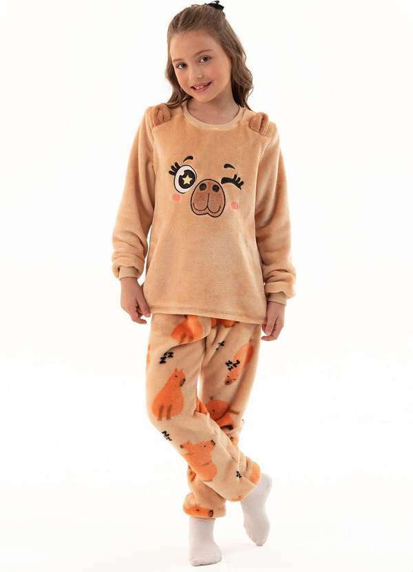 Magicamente Kids - Pijama Infantil em Fleece Feminino - Capivaras Sonolentas