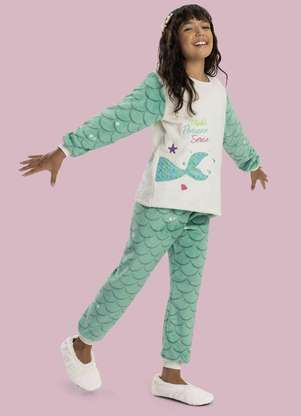 Magicamente Kids - Pijama Infantil em Fleece Feminino - Sereia Verde - MAGICAMENTE KIDS
