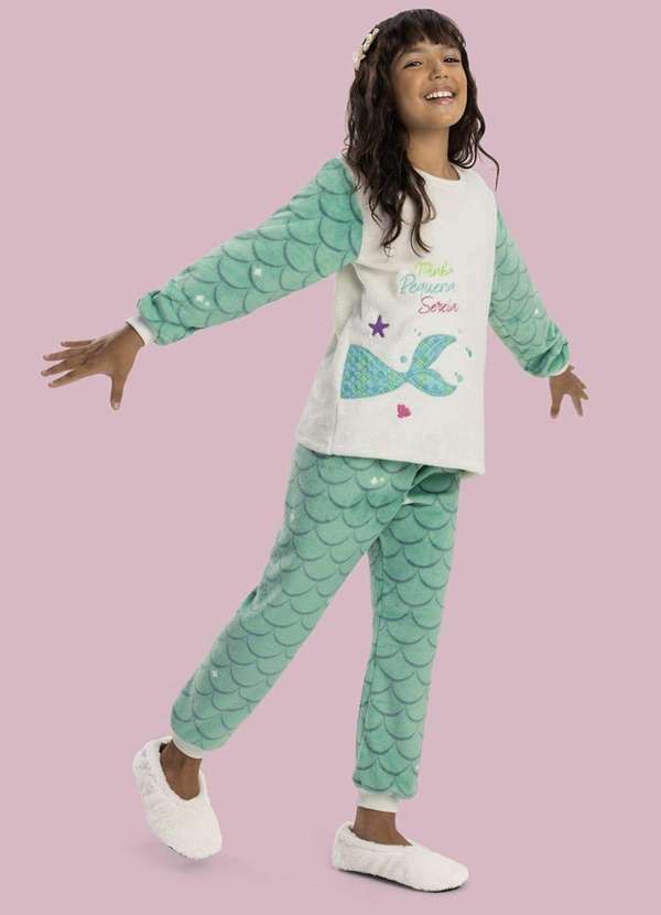Magicamente Kids - Pijama Infantil em Fleece Feminino - Sereia Verde