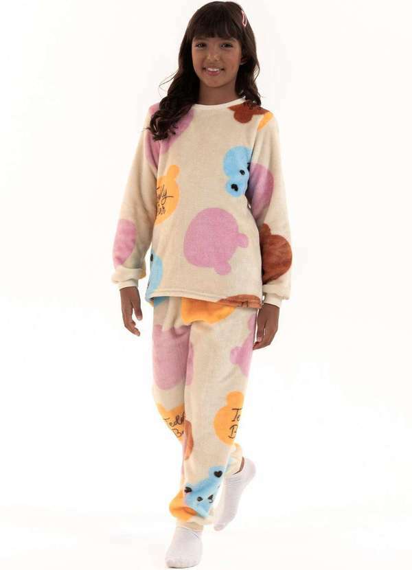 Magicamente Kids - Pijama Infantil em Fleece Feminino - Ursinhos Doces Bege