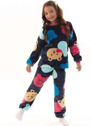 Magicamente Kids - Pijama Infantil em Fleece Feminino - Ursinhos Doces Marinho - MAGICAMENTE KIDS