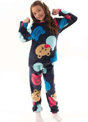 Magicamente Kids - Pijama Infantil em Fleece Feminino - Ursinhos Doces Marinho - MAGICAMENTE KIDS