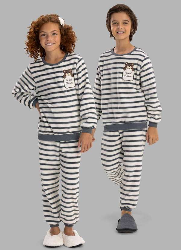 Magicamente Kids - Pijama Infantil em Fleece Unissex - Listrado