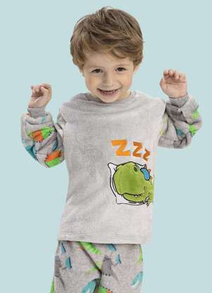 Magicamente Kids - Pijama de Inverno Bebê Masculino - Dino Cinza - MAGICAMENTE KIDS