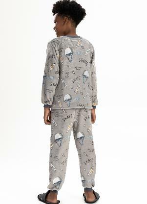 Magicamente Kids - Pijama Infantil em Fleece Masculino - Skate Cinza - MAGICAMENTE KIDS