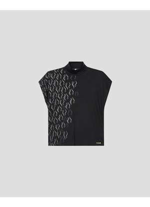 Cereja Rosa - Blusa Feminina com Estampa Metalizada Gola Alta Preto - CEREJA ROSA
