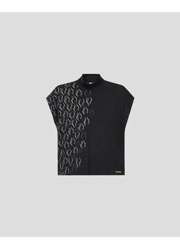 Cereja Rosa - Blusa Feminina com Estampa Metalizada Gola Alta Preto