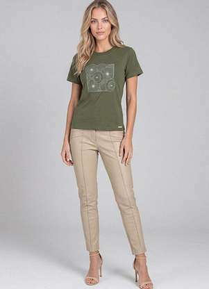 Cereja Rosa - Blusa Feminina em Meia Malha com Retilínea Verde - CEREJA ROSA