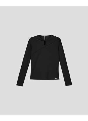 Cereja Rosa - Blusa Feminina em Ribana Canelada Decote Gota Preto - CEREJA ROSA
