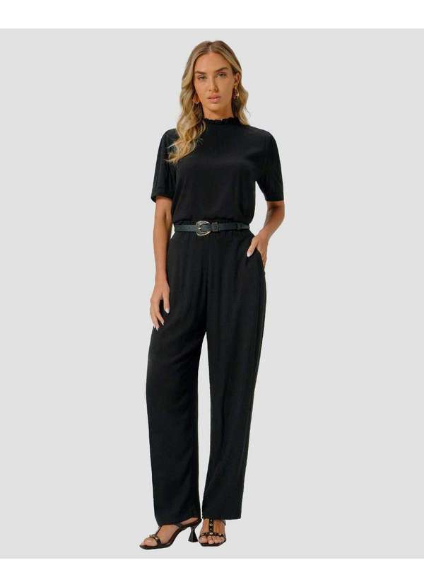 Cereja Rosa - Blusa Feminina em Viscose com Amarração na Gola Preto