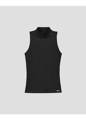 Cereja Rosa - Blusa Feminina Gola Alta em Cotton Canelado Preto - CEREJA ROSA