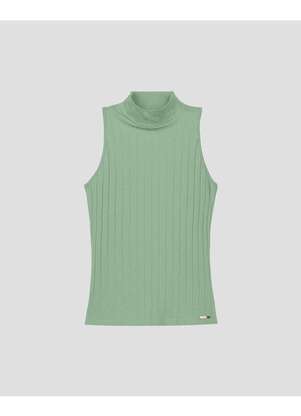 Cereja Rosa - Blusa Feminina Gola Alta em Cotton Canelado Verde - CEREJA ROSA