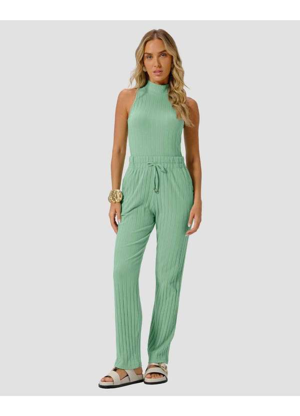 Cereja Rosa - Blusa Feminina Gola Alta em Cotton Canelado Verde