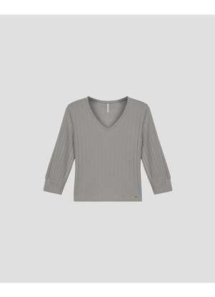 Cereja Rosa - Blusa Feminina Manga 3/4 em Cotton Canelado Cinza - CEREJA ROSA