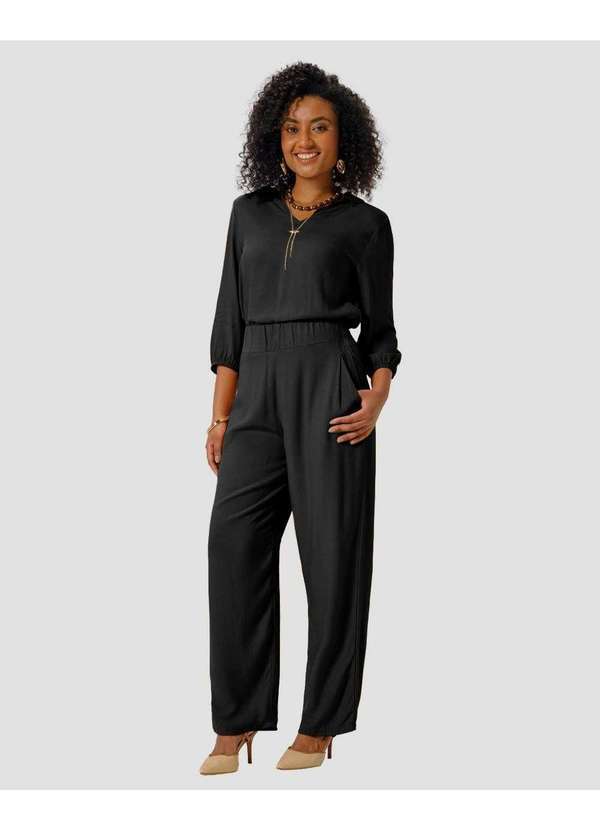 Cereja Rosa - Blusa Feminina Manga 7/8 com Decote V Preto