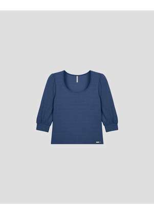 Cereja Rosa - Blusa Feminina Manga 7/8 em Viscose Trabalhada Azul - CEREJA ROSA