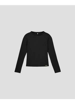 Cereja Rosa - Blusa Feminina Manga Longa Canelada com Retilínea Preto - CEREJA ROSA