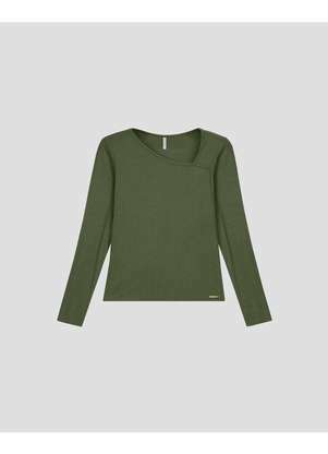 Cereja Rosa - Blusa Feminina Manga Longa com Decote Assimétrico Verde - CEREJA ROSA