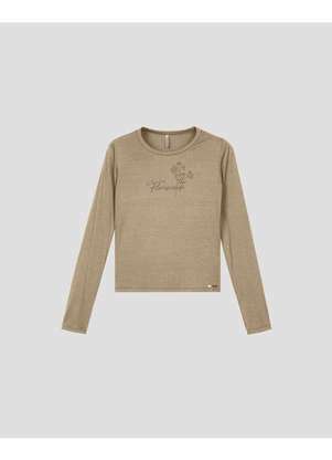 Cereja Rosa - Blusa Feminina Manga Longa com Estampa Bege - CEREJA ROSA