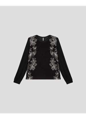 Cereja Rosa - Blusa Feminina Manga Longa com Estampa Floral Preto - CEREJA ROSA