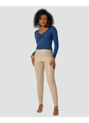 Cereja Rosa - Blusa Feminina Manga Longa Decote com Franzido Azul - CEREJA ROSA