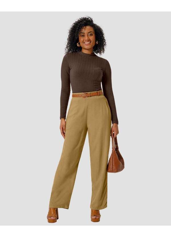 Cereja Rosa - Blusa Feminina Manga Longa em Cotton Canelado Marrom