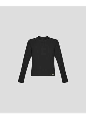 Cereja Rosa - Blusa Feminina Manga Longa em Cotton Canelado Preto - CEREJA ROSA