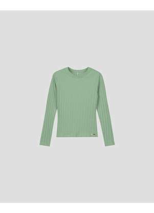 Cereja Rosa - Blusa Feminina Manga Longa em Cotton Canelado Verde - CEREJA ROSA