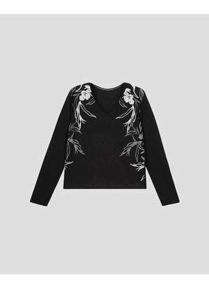 Cereja Rosa - Blusa Feminina Manga Longa Estampa Floral Preto - CEREJA ROSA
